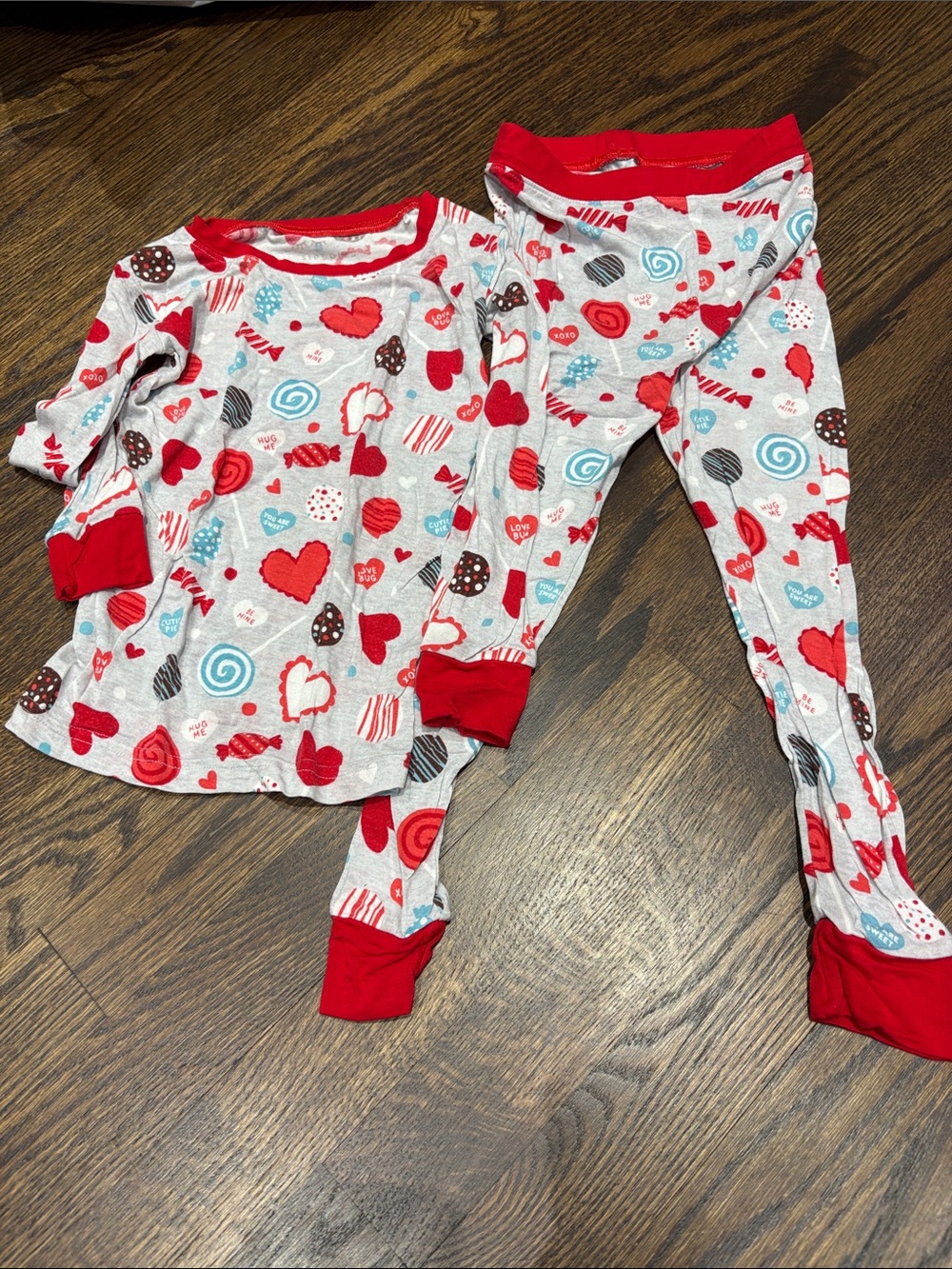Little Sleepies Gray Heart & Candy Pajama Set with Red Trim